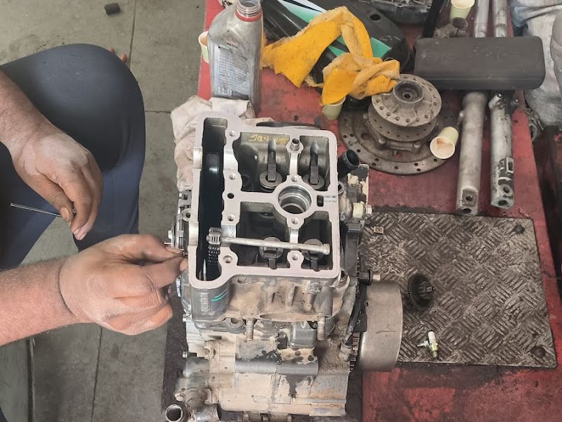 Engine open on the bench — gearbox/clutch overhaul in progress — The Bike Shoppy, Vashi, Navi Mumbai