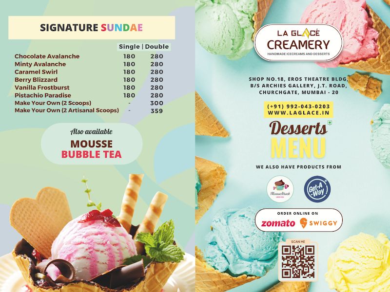 Menu — La Glace Creamery, Mumbai