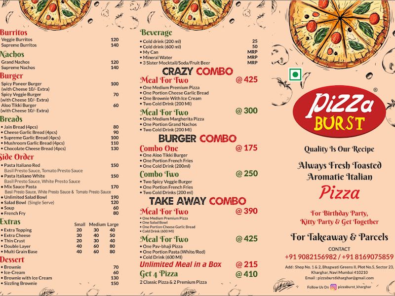 Menu — Pizza Burst, Navi Mumbai
