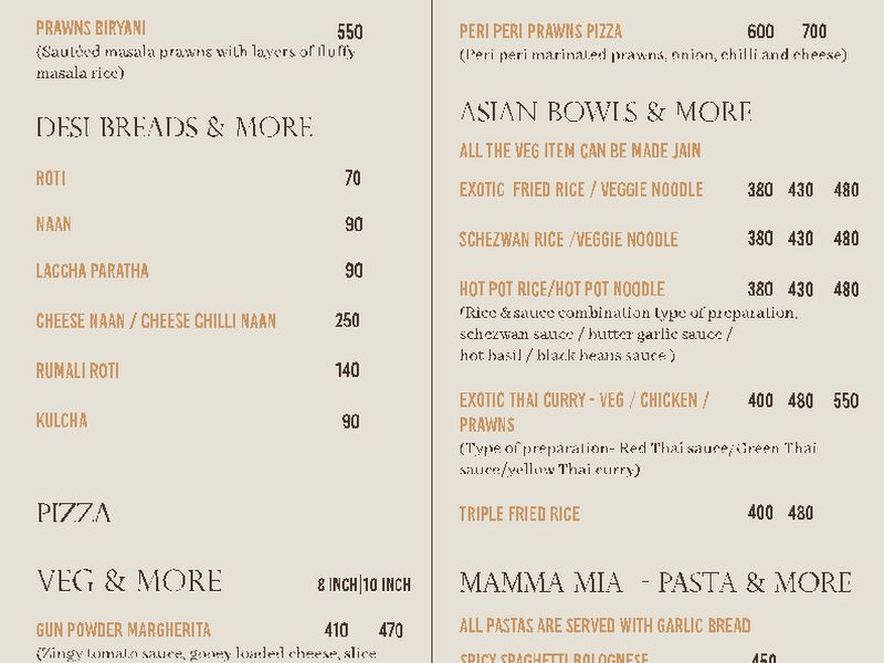 Menu — Skyline The Terrace Cafe, Thane