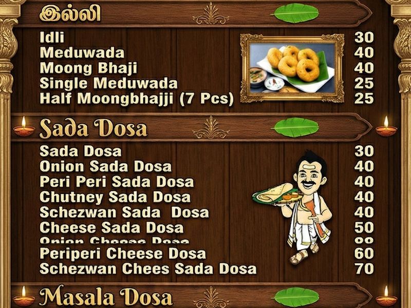 Menu — Saibaba Idli and Dosa Center, Thane