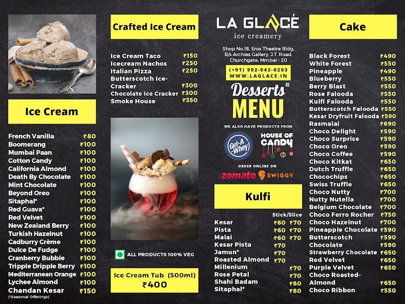 Menu — La Glace Creamery, Mumbai