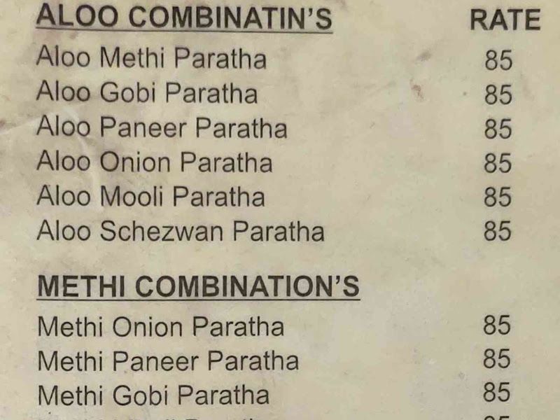 Menu — Punjabi Paratha Junction, Pimpri-Chinchwad