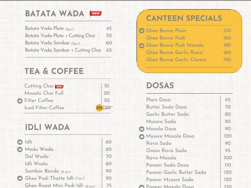 Menu — Madras Canteens, Thane