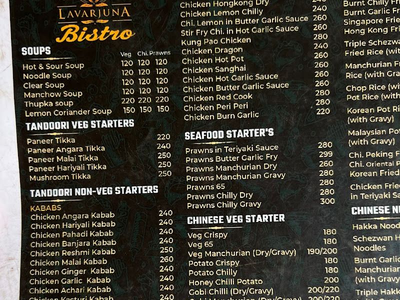 Menu — Lavarjuna Bistro, Dombivali