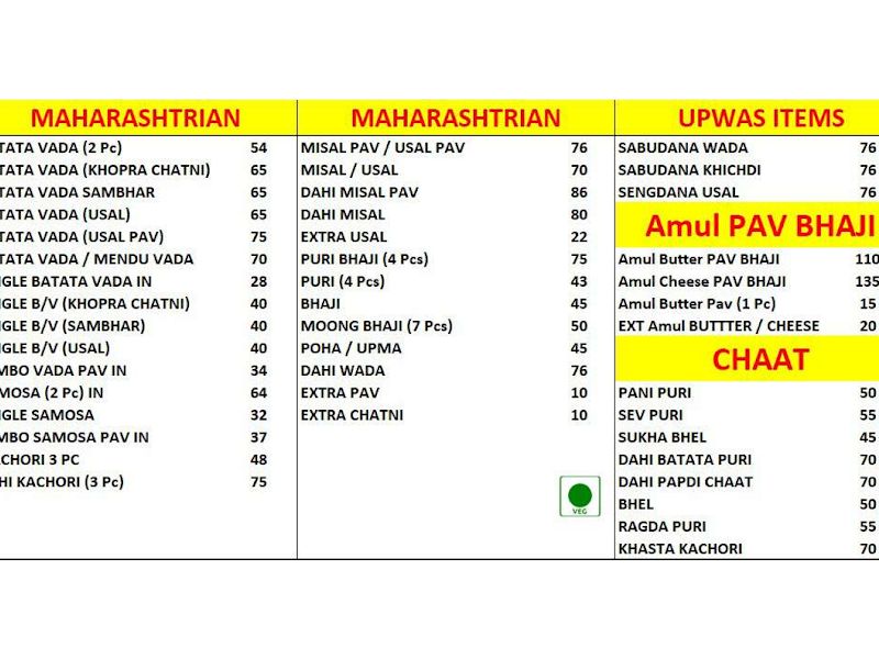 Menu — Kunj Vihar Restaurant & Sweets, Thane