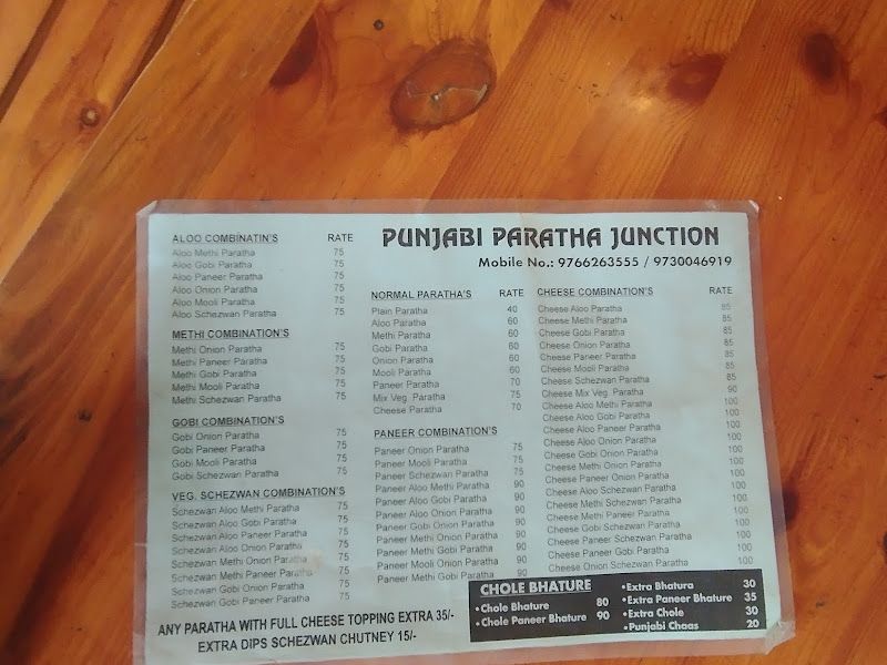 Menu — Punjabi Paratha Junction, Pimpri-Chinchwad
