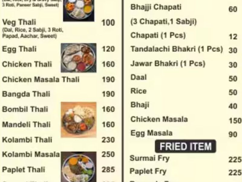 Menu — Nandai Poli Bhaji Kendra, Thane