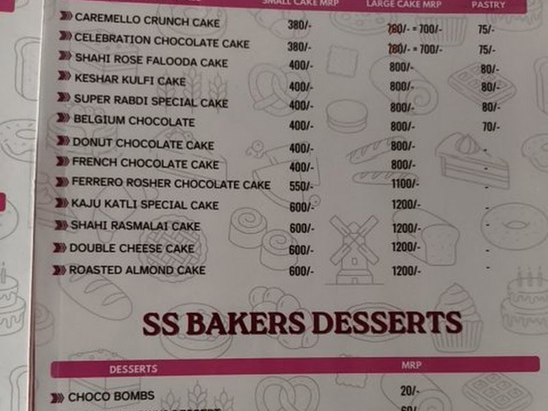 Menu — SS Bakers, Ulhasnagar
