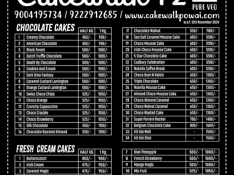 Menu — Cake Walk 72, Mumbai
