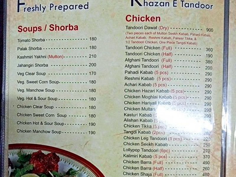 Menu — Naaz Restaurant, Mumbai