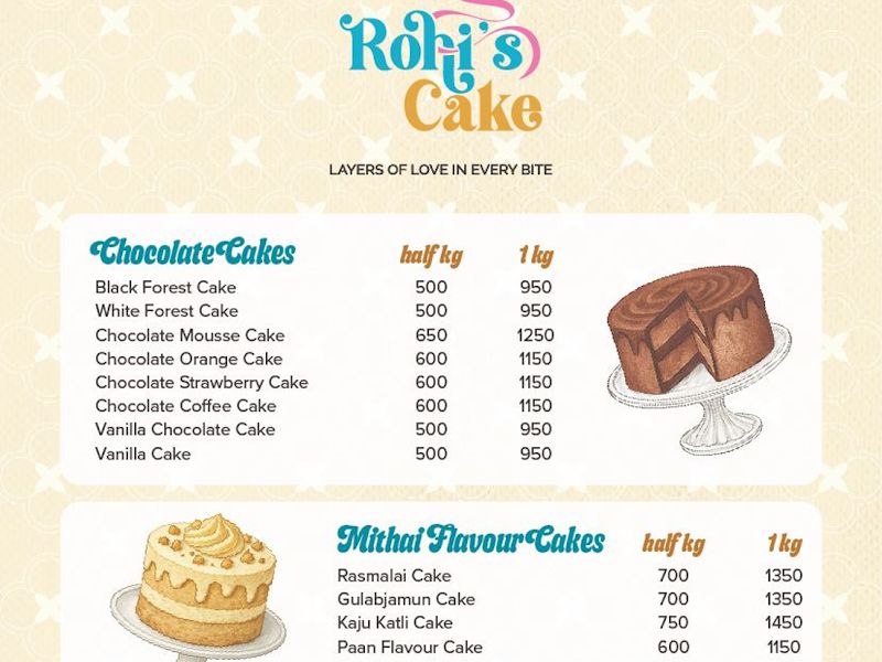 Menu — Rohi's Cake, Dombivali