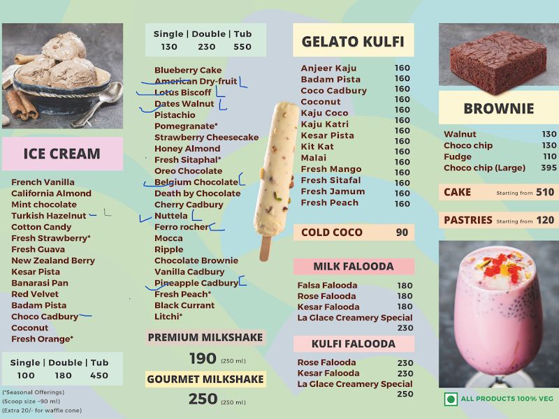Menu — La Glace Creamery, Mumbai