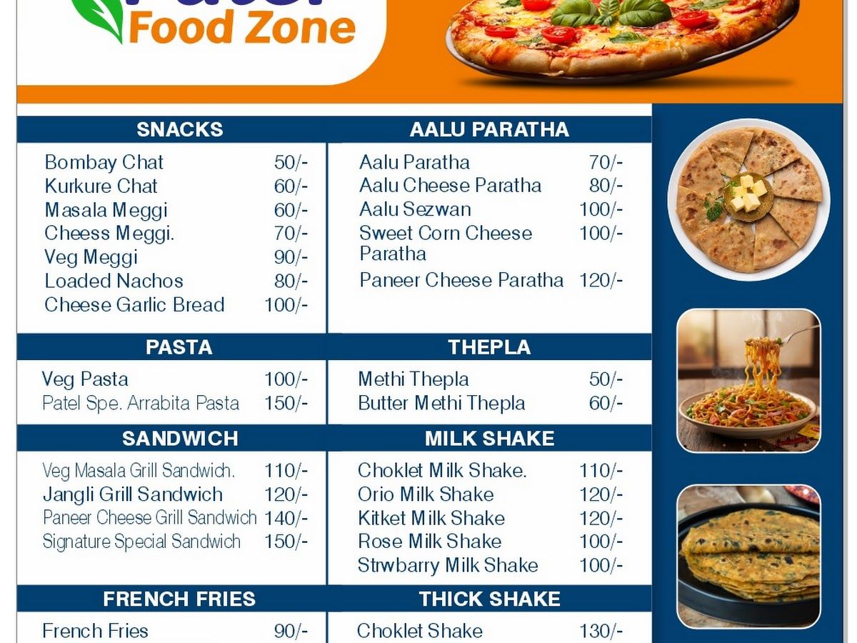Menu — Patel Food Zone, Janki Icon, Mankuwa