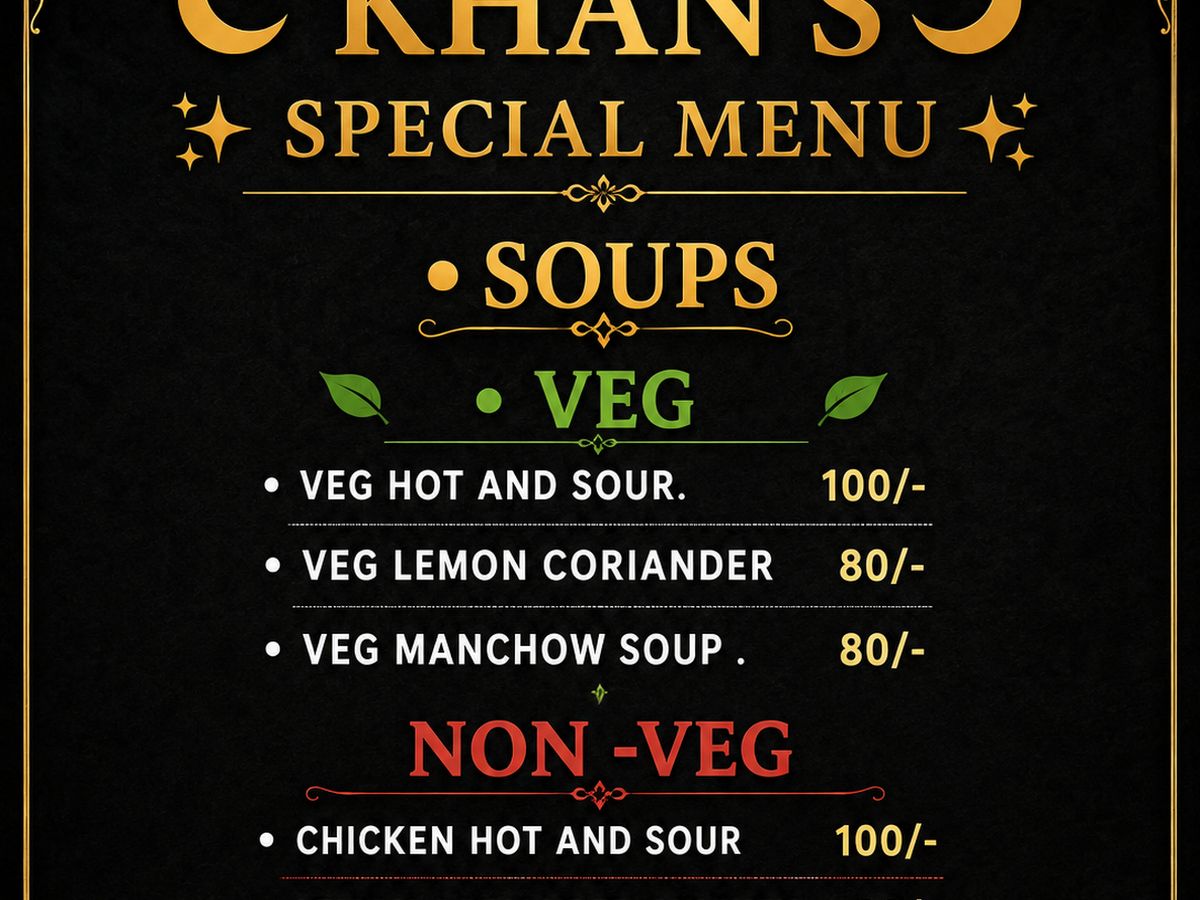 Menu — Khan’s Biriyani, Pedana