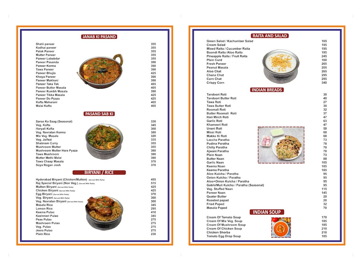 Menu — Raj restaurant, Greenwood City, Gurugram