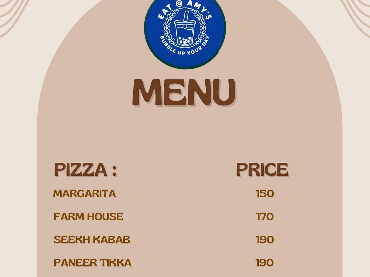 Menu — Eat@amy's, Keshav Puram, Delhi