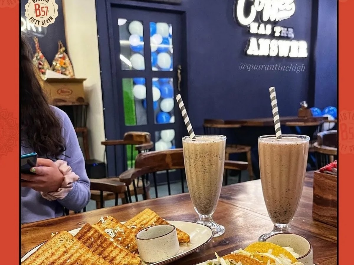 Cozy corner and slow-music ambiance inside Bistro 57 cafe