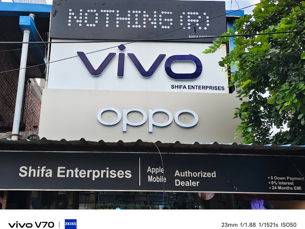 New smartphones on display at Shifa Enterprises mobile phone shop in Shyam Nagar, Kanpur