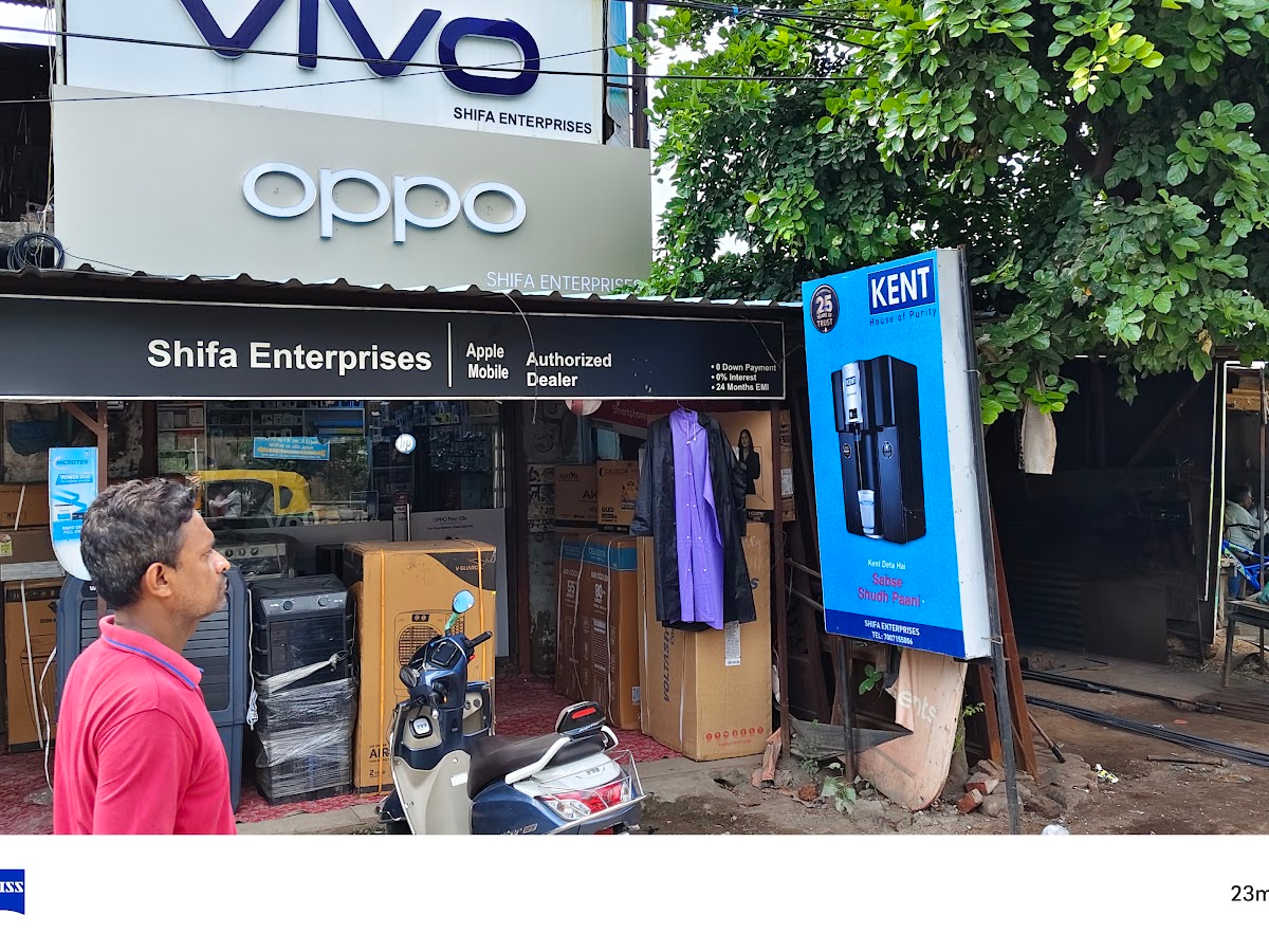 Phone repair counter at Shifa Enterprises on P.A.C Rd, Kanpur