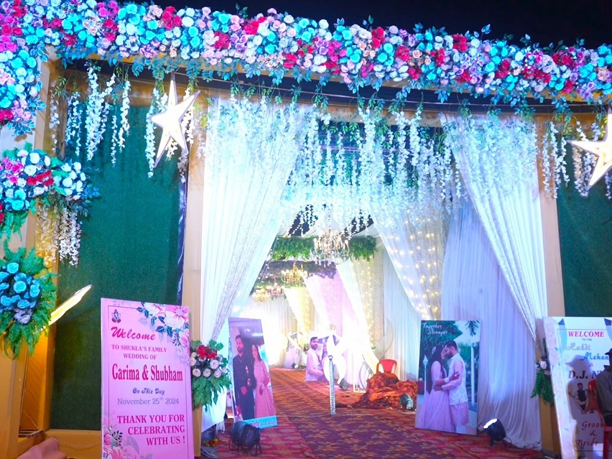 Reception hall arranged for a wedding function in Rewa