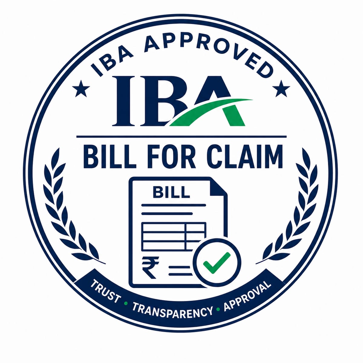 IBA Approved Bill for Claim emblem with a bill document and green check mark